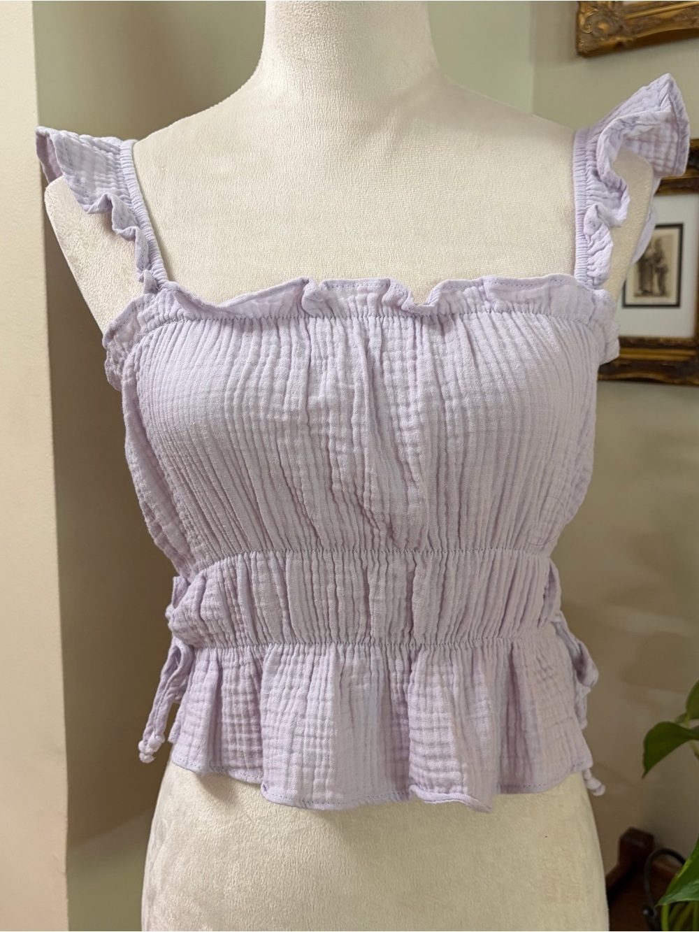 Liberty Love SzSm Lavender Ruffled Smocked Tank Top